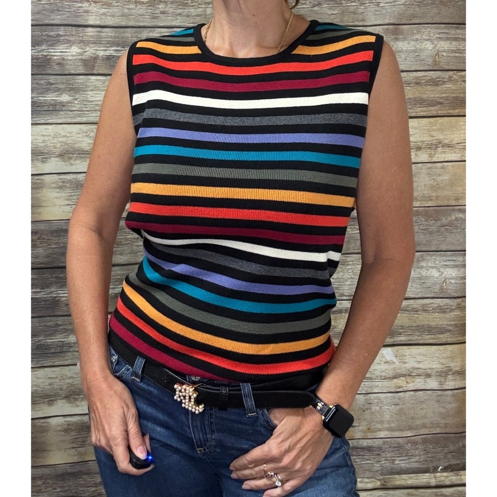 Designers Originals Knit Tank Top M Medium Striped Shell Multicolor Mod Retro